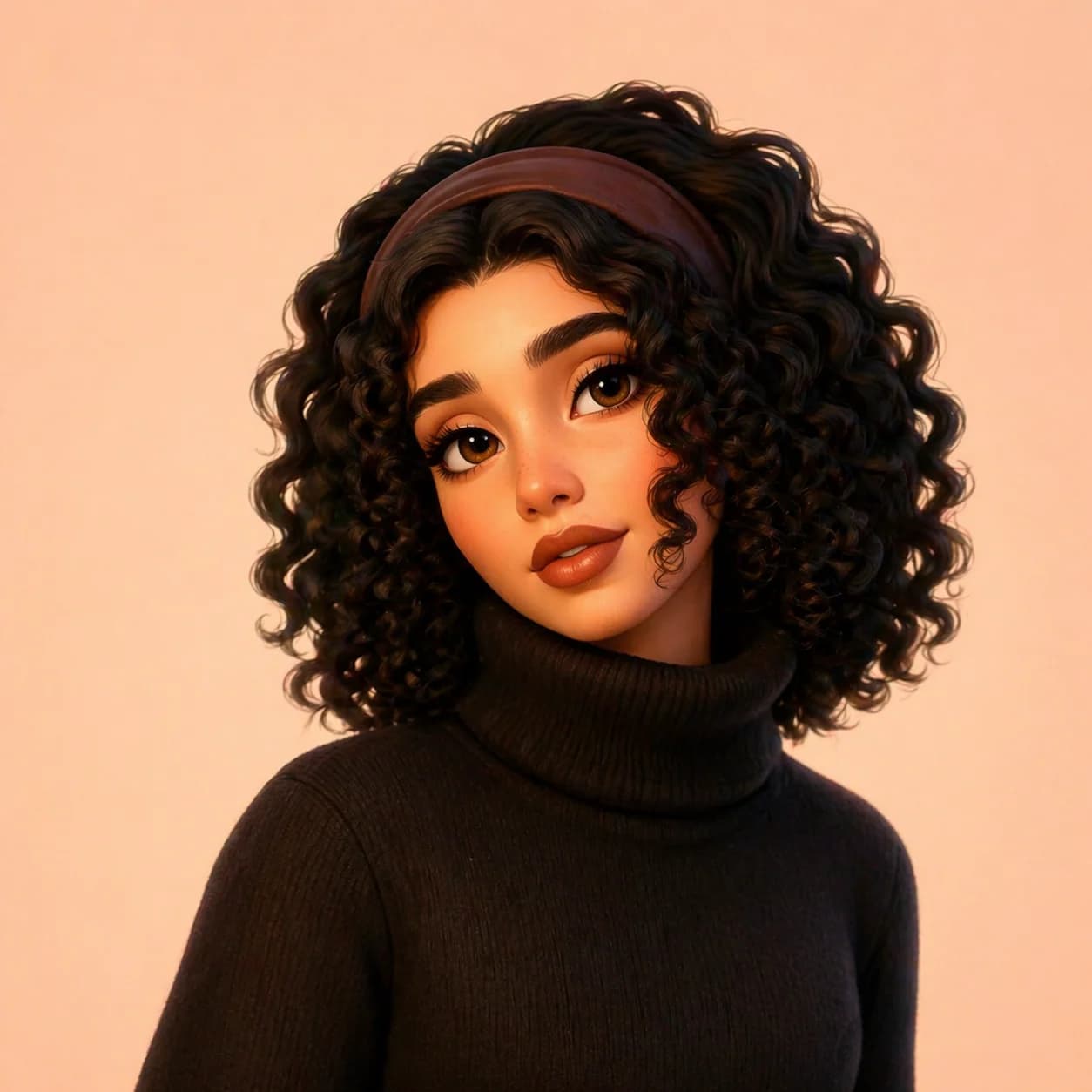 3D Cartoon caricature of young woman with dark curly hair generated by GPT Image 1.5