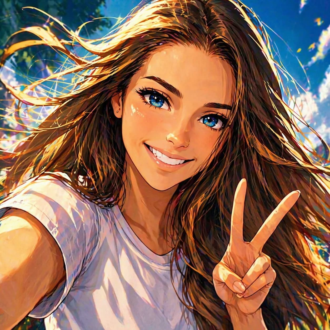 Anime caricature of smiling woman with long hair generated by GPT Image 1.5
