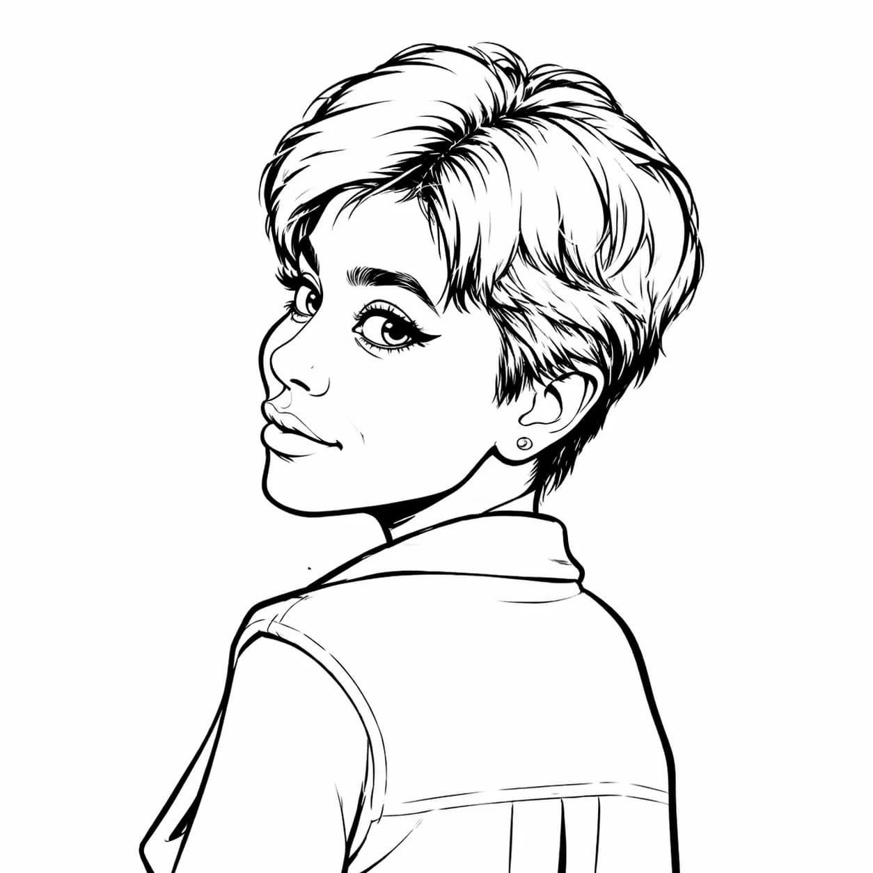Line Ink caricature of woman with short hair and a warm expression generated by GPT Image 1.5
