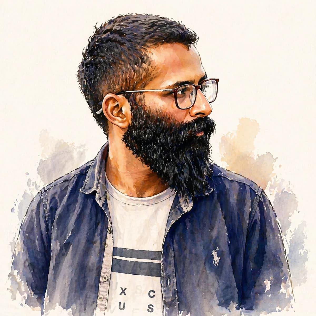 Watercolor caricature of bearded man in his 40s wearing glasses generated by GPT Image 2