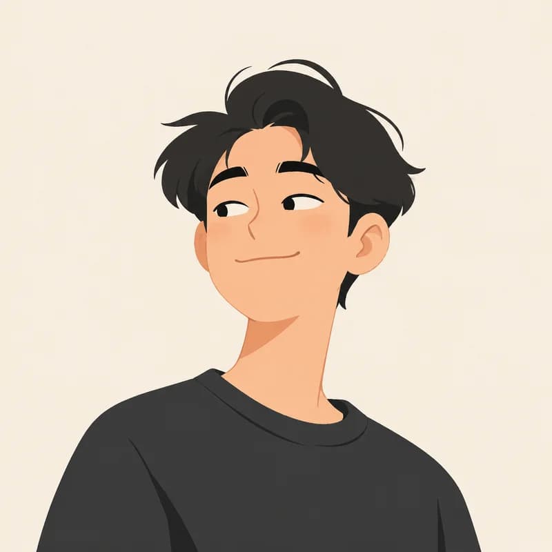 Minimalist caricature using clean flat shapes and a muted palette