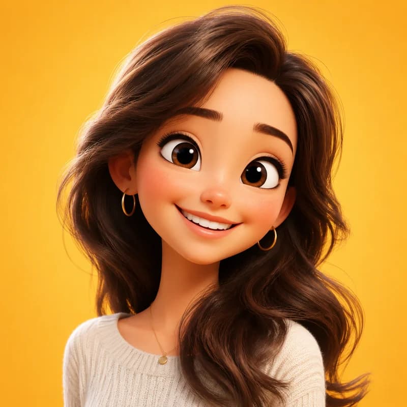 Pixar-style 3D animated caricature with oversized expressive eyes