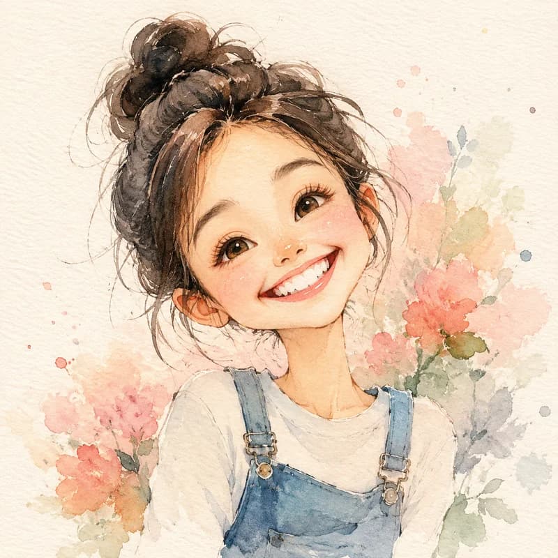 Watercolor-style caricature with soft bleeding color edges