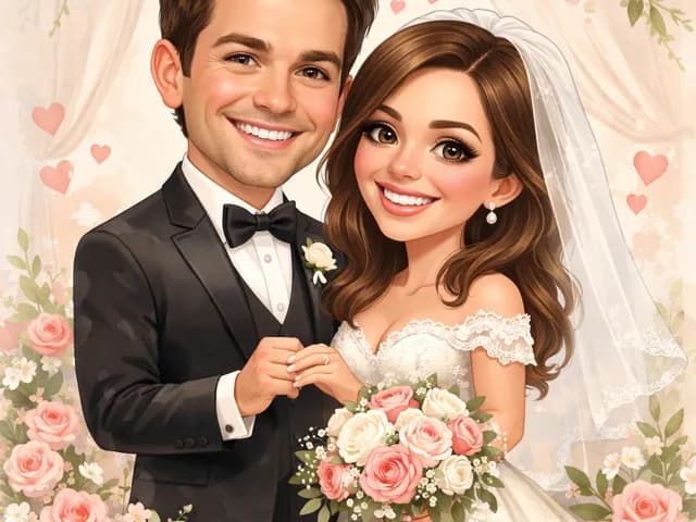 Caricature of bride and groom for wedding invitation